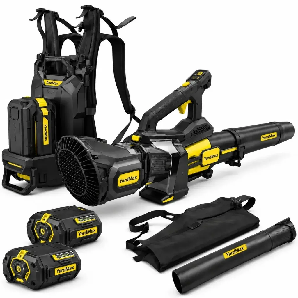 YardMax 2-in-1 Akku-Laubbläser-Set mit Rucksackakku, zwei Akkus und Zubehör