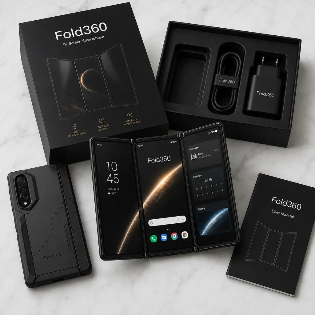 Fold360™ z pudełkiem, kablem i etui